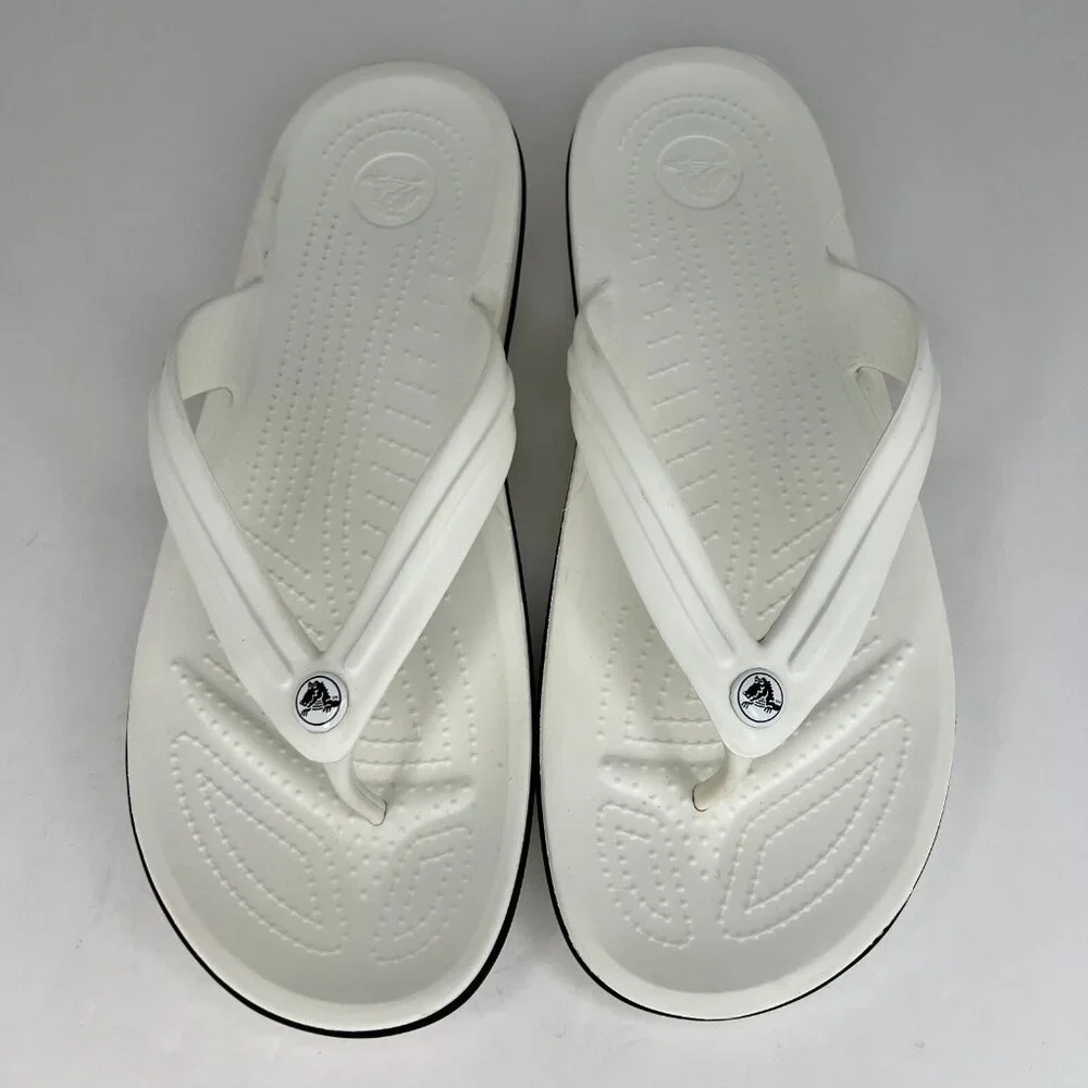 Crocs Mens Crocband Flip Flop Sandal Size 12 White Lightweight Slip On Summer